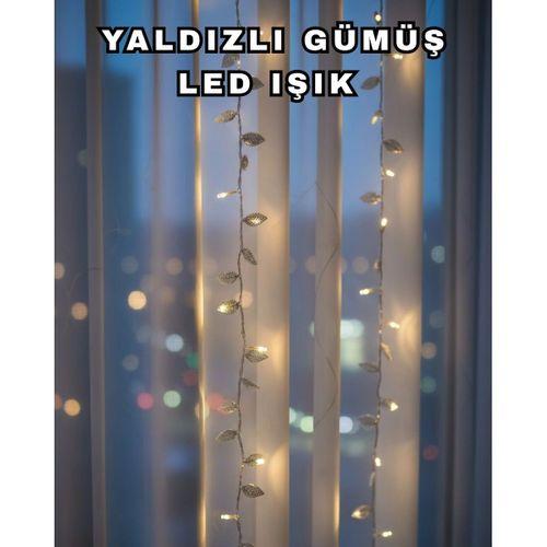 Gümüş Yaprak Tasarımlı Led Işık Pilli Ev Ve Vitrin Dekoru
