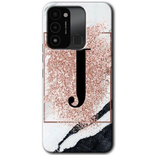 Tecno Spark 8C Kılıf HD Desen Baskılı Arka Kapak - Pembe Mermer Desenli J Harfi
