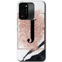 Tecno Spark 8C Kılıf HD Desen Baskılı Arka Kapak - Pembe Mermer Desenli J Harfi