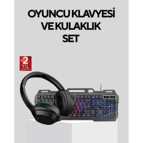 Set Işıklı Klavye Mouse + Bluetooth 5.2 Kulaklık  Paketi
