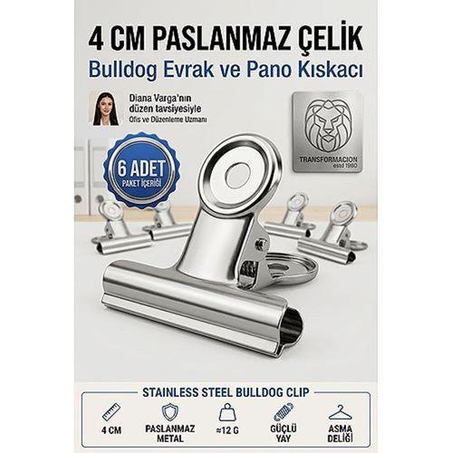 Paslanmaz Çelik Evrak Kıskaç 4 cm Bulldog Sanat Pano Not Fatura Belge Düzenleyici Ofis Asma Klipsi 723742