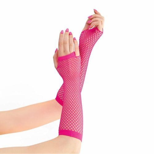 Retro Neon Fuşya File Parmaksız Eldiven 26 Cm