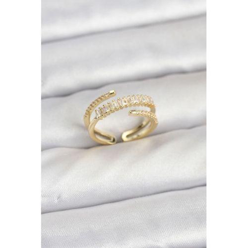 Pirinç Gold Renk Sıralı Baget Zirkon Taşlı Kadın Yüzük