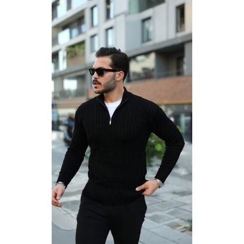 Erkek Örgü Desen Zip Yaka Triko