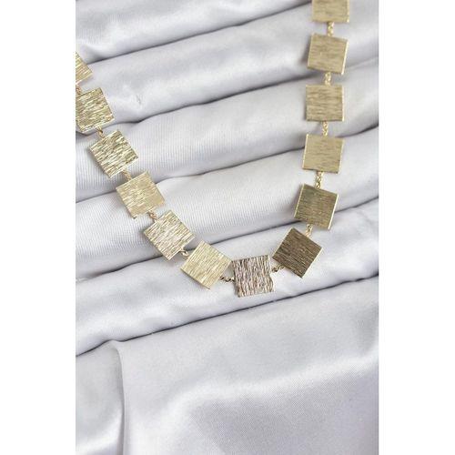 Kare Plaka Model Gold Renk Kadın Kolye