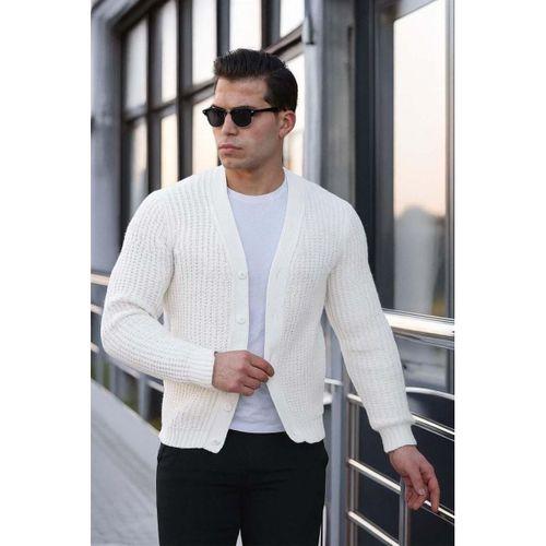 Nopenli Fitil Örgü Düğmeli Hırka - Taş