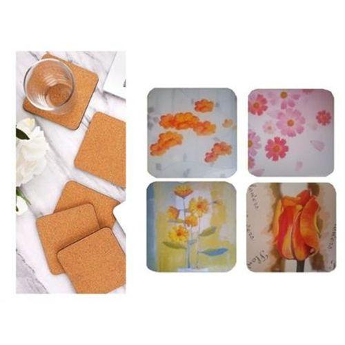 Ahşap Bardak Altlığı 4 Adet Çiçek Desen 9X9Cm