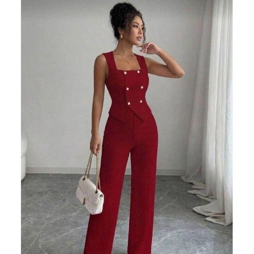 Kadın Düğmeli Bürümcük Kumaş Takım