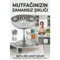 2'li Profesyonel İnox Gümüş Paslanmaz Çelik Ayaklı Dondurma ve Tatlı Sunum Kasesi Seti 723148