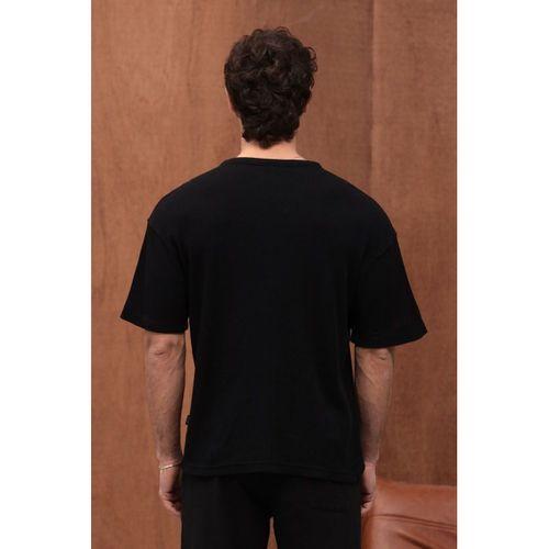 Roth Relaxed Fit Günlük Henley Yaka Waffle Kumaş Yazlık Kısa Kollu T-Shirt - Siyah