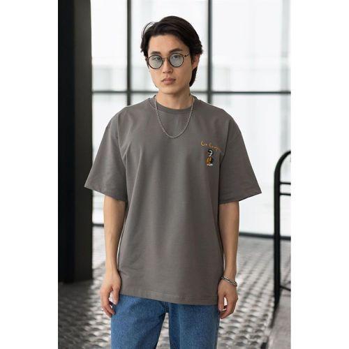 Cep Baskılı İki İplik Kumaş Pamuklu Oversize Erkek T-Shirt - Kapari