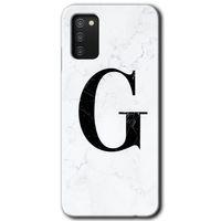 MRCİLETİSİM Samsung Galaxy A02s Kılıf Baskılı Kapak - Beyaz Mermer Desenli G Harfi +Tam Kaplayan Mat Seramik