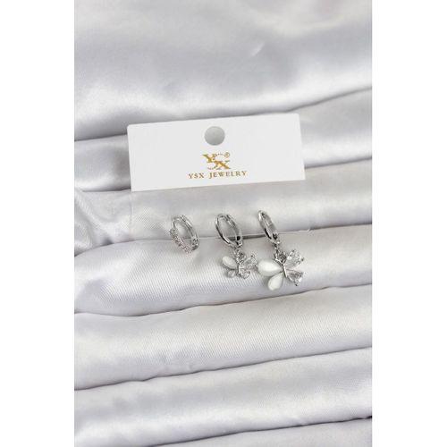 Pirinç Gümüş Renk Kelebek Model 3'lü Kadın Küpe