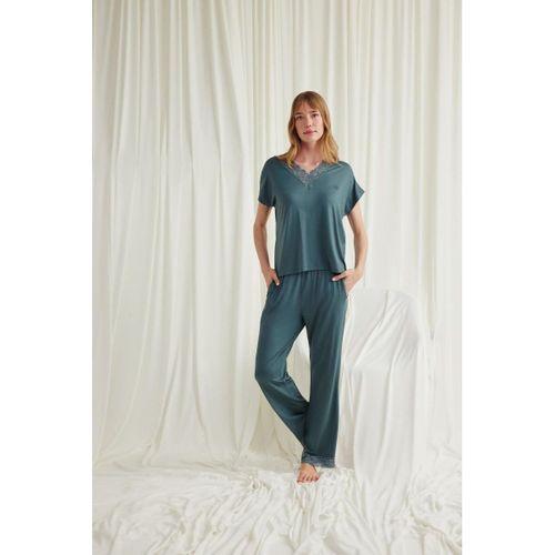 Kısa Kollu V Yakalı Dantelli Pijama Takımı