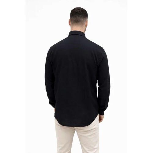 Erkek KETEN Kumaş Oversize Uzun Kollu Rahat Kalıp Gömlek - Siyah