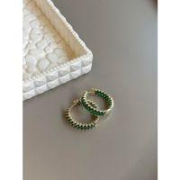 Taşlı Halka Küpe - Yeşil