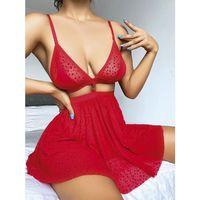 Kırmızı Desenli Mini Etekli Sütyen Takımı