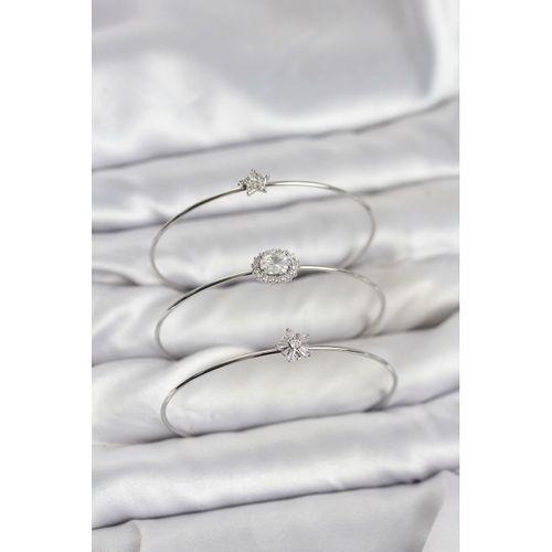 Zirkon Taşlı Gümüş Renk Tek Taş Model 3'lü Kadın Bileklik Kombini