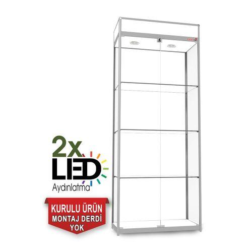 Cam Dolap Camlı Vitrin - Camlı Dolap - Camlı Koleksiyon Vitrini - Cam Raf - Kurulu Ürün 200x80x40