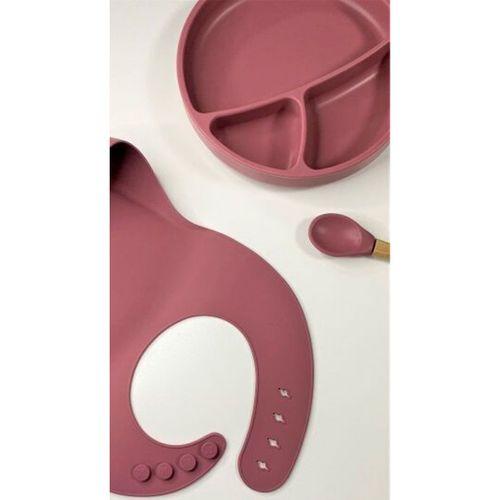 OiOi Blw II Silikon Beslenme Seti 3lü (Tabaklı) Velvet Rose