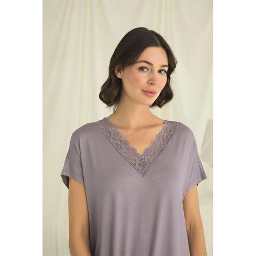 Yakası Dantelli Kısa Kollu Gecelik