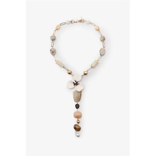 Taşlı Çiçek Kolye - Altın