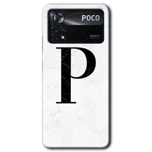 Poco x4 Pro Kılıf HD Desen Baskılı Arka Kapak - Beyaz Mermer Desenli P Harfi + Kırılmaz Cam