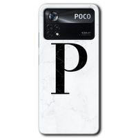 Poco x4 Pro Kılıf HD Desen Baskılı Arka Kapak - Beyaz Mermer Desenli P Harfi + Kırılmaz Cam