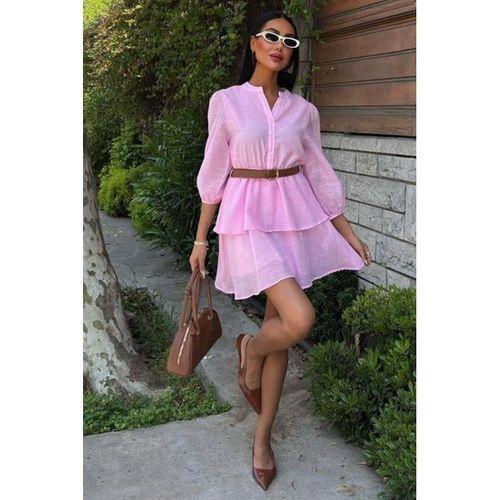 Deri Kemerli Fırfırlı Elbise 2901