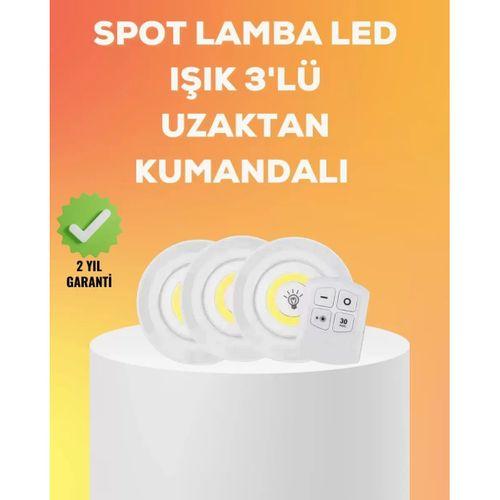 Çok Amaçlı Kullanım İçin Kablosuz Yapışkanlı 3 Lü Uzaktan Kumandalı Led Spot Lamba