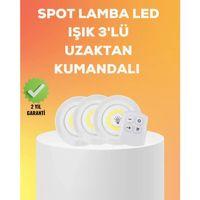 Çok Amaçlı Kullanım İçin Kablosuz Yapışkanlı 3 Lü Uzaktan Kumandalı Led Spot Lamba