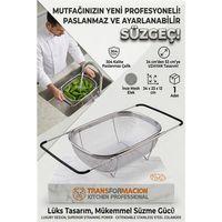 Ayarlanabilir Lavabo Üstü Süzgeç - Paslanmaz Çelik Makarna Meyve Sebze Yıkama Sepeti 723131