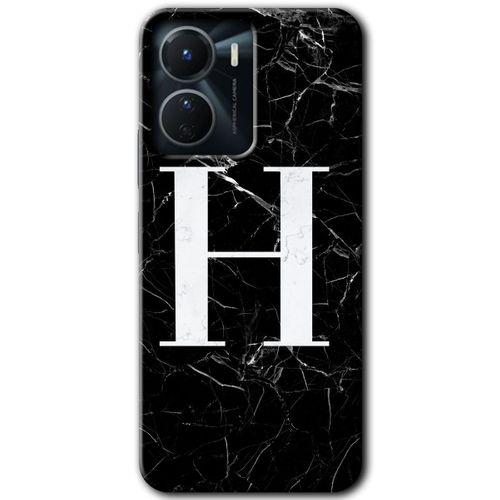 Vivo Y16 Kılıf HD Desen Baskılı Arka Kapak - Siyah Mermer Desenli H Harfi