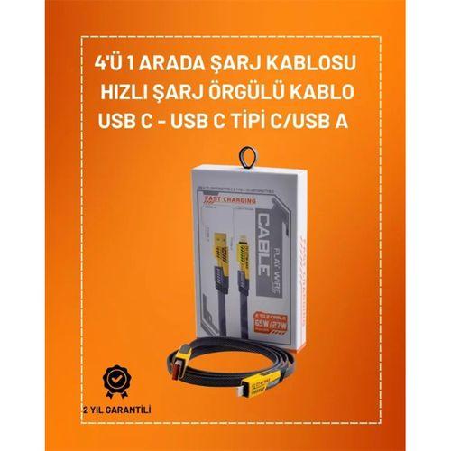 4'ü 1 Arada Usb Hızlı Şarj Ve Veri Kablosu – 65w Güç, Çoklu Bağlantı, 1.2m