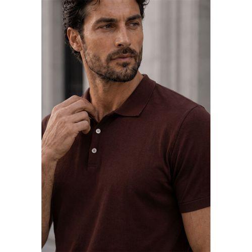 Newman Regular Fit Düğmeli Polo Yaka Viskon Triko Erkek T-Shirt - Kahve