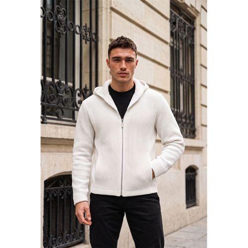 Lugona Çelik Örgü Kapüşonlu Fermuarlı Erkek Ceket - Ekru