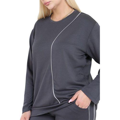 Melsay Butik Büyük Beden Füme Gri Çizgi Detay Modal Kadın Eşofman Takımı