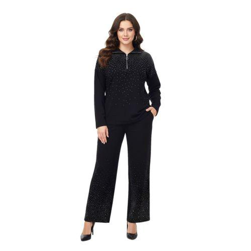 Kadın Siyah Yarım Fermuarlı Taşlı Eşofman Takım BGL-ST05083