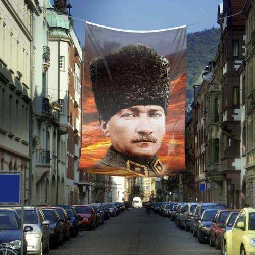 Kalpaklı Gazi Mustafa Atatürk Poster Cephe Bayrağı -bayrak - 4x6 Metre