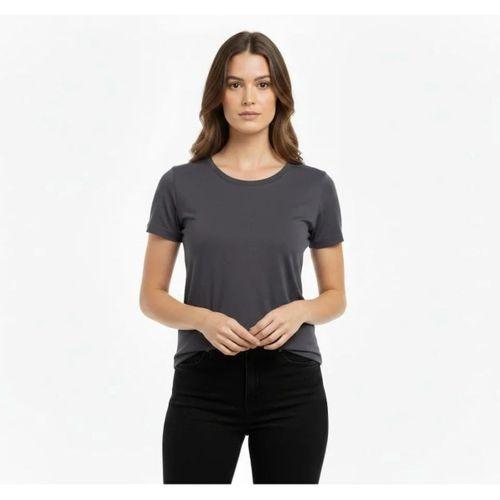 T-Shirt Bisiklet Yaka Slim Fit Likralı Tişört Günlük Basic Body - Füme