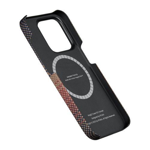 Apple iPhone 15 Pro Max Kılıf M-safe Şarj Özellikli Aramid Fiber Pitaka Tactile Woven Sunset-Moonrise Serisi Sunset Kapak