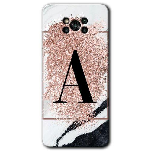 Potkal Hediye Fabrikası Poco x3 Pro Kılıf HD Desen Baskılı Arka Kapak - Pembe Mermer Desenli A Harfi