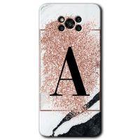 Potkal Hediye Fabrikası Poco x3 Pro Kılıf HD Desen Baskılı Arka Kapak - Pembe Mermer Desenli A Harfi