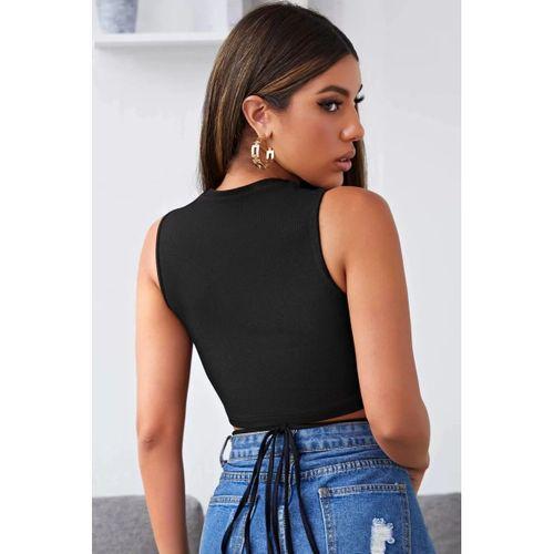 Kadın Siyah Çapraz Bağlamalı Crop Top Büstiyer
