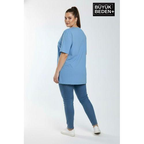 Kadın Büyük Beden El Yazılı Brooklyn Baskılı 3xl-6xl Bisiklet Yaka Tshırt SPR25BTSK510-6