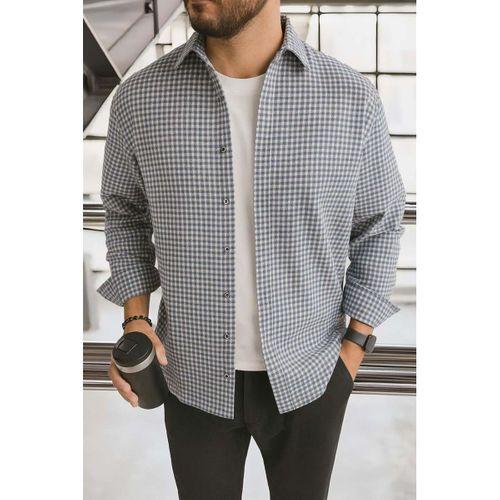 Jonas Ekose Küçük Kareli Relaxed Fit %100 Pamuklu Flanel Kumaş Erkek Gömlek - Taş