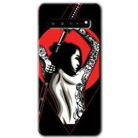 Samsung Galaxy S10 Plus Kılıf HD Desen Baskılı Arka Kapak + Temperli Cam - Samurai Girl
