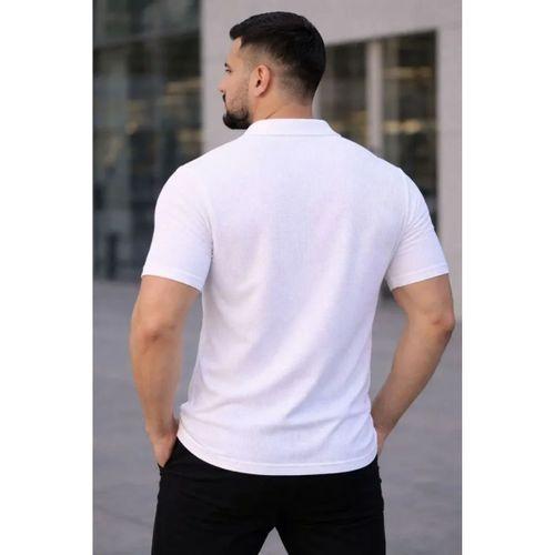 Erkek Waffle Kumaş Kısa Kollu Düğmeli Açık Yaka Regular Fit Gömlek - Beyaz