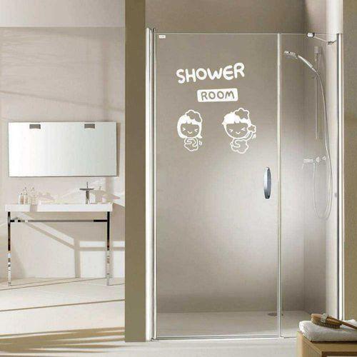 Shower Room Yazılı Kız Ve Erkek Çocuk Silüeti Dekoratif Banyo Duvar Sticker, Çıkartma, Etiket Beyaz