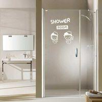 Shower Room Yazılı Kız Ve Erkek Çocuk Silüeti Dekoratif Banyo Duvar Sticker, Çıkartma, Etiket Beyaz